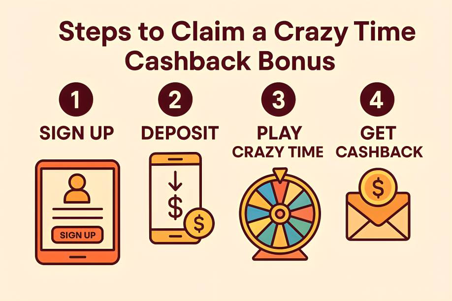 🎯 Steps to Claim a Crazy Time Cashback Bonus